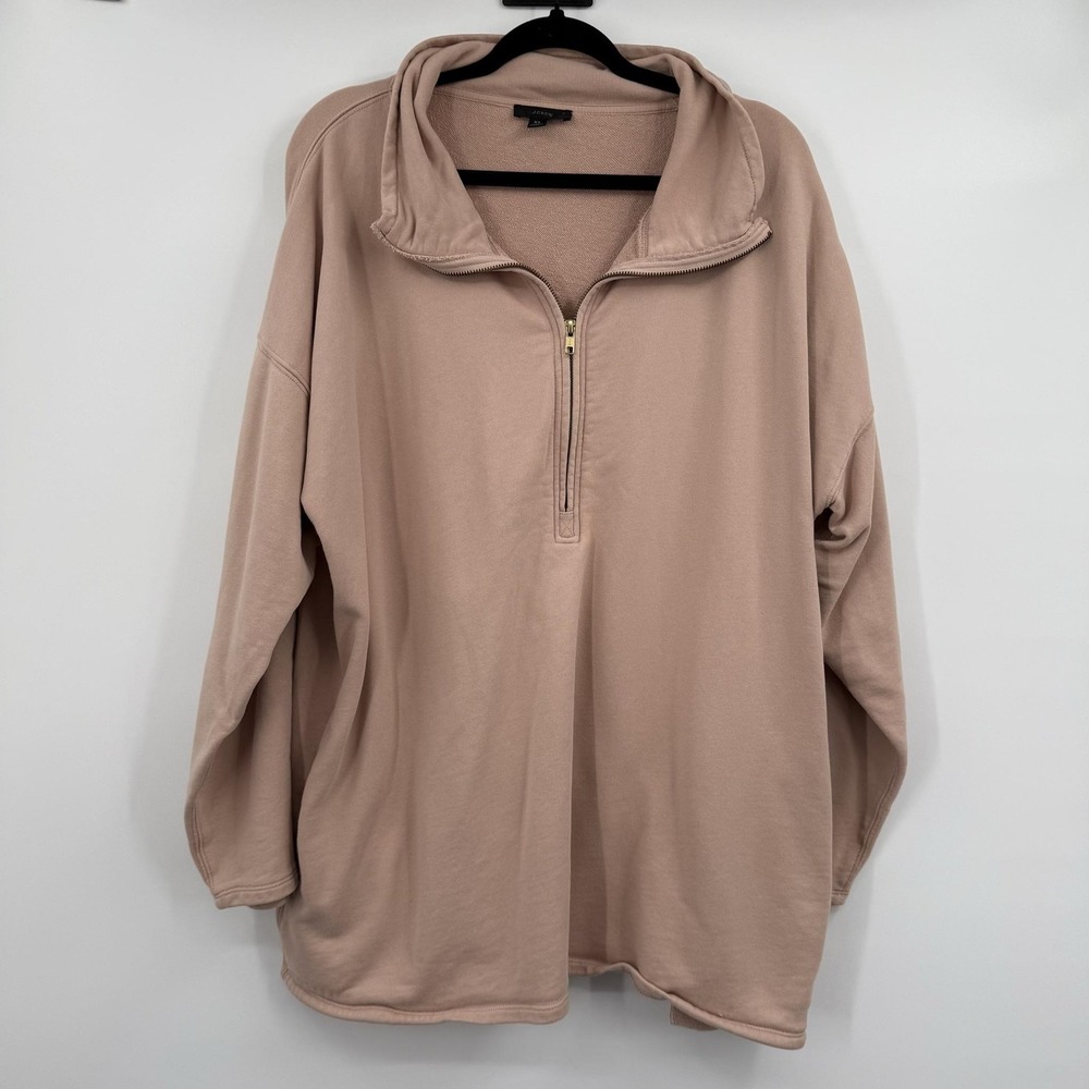 J.CREW University Terry Tunic Sweater Womens XL Beige Pullover Oversized